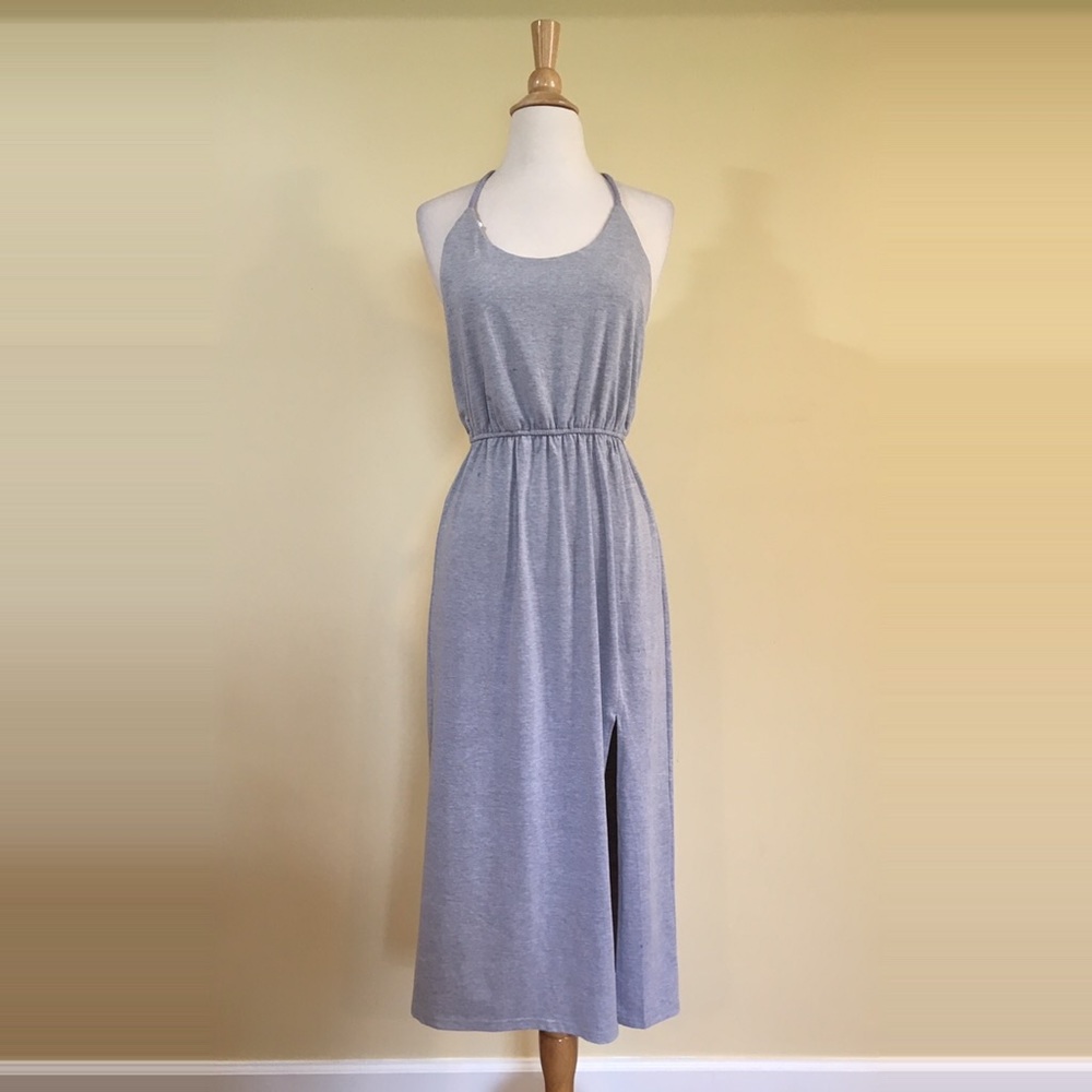 💥 CLEARANCE Side Slit Braided T Back Jersey Dress Heather Grey - Picture 2 of 5